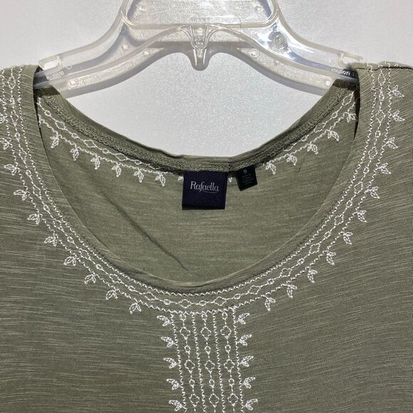 Rafaella Women's Green Embroidered Round Neck Short Sleeve Blouse Medium - Picture 4 of 7